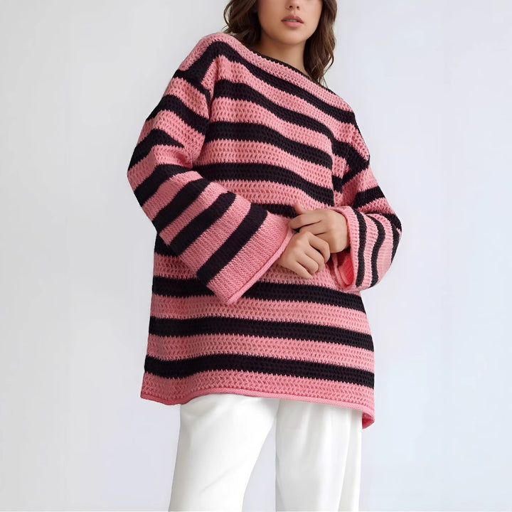 Pull surdimensionné en tricot pour femmes avec motif à larges rayures Chic & Stil