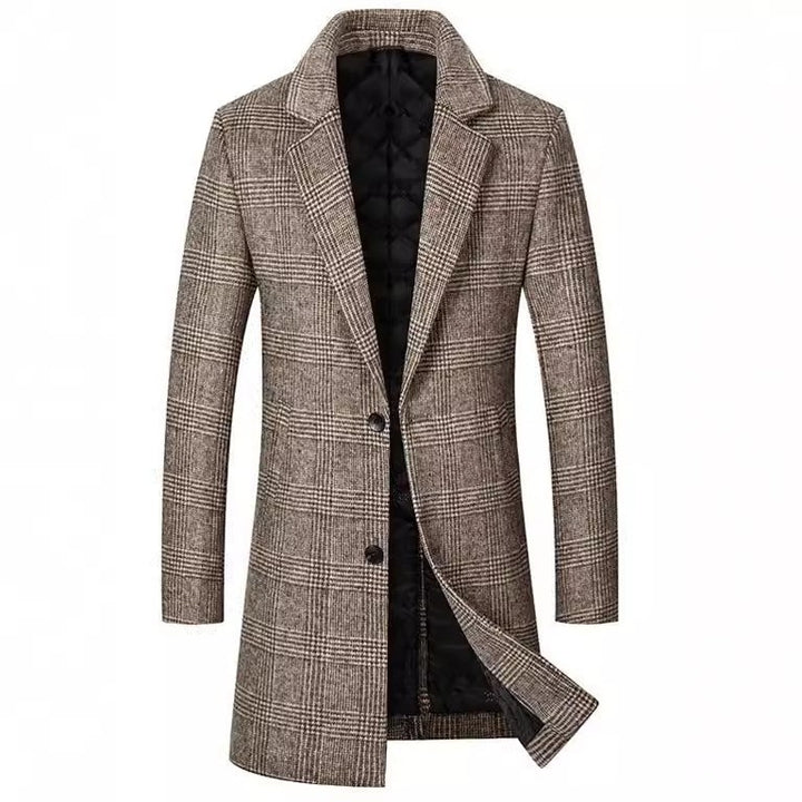 Elegant cinema coat for men with a targeted checkered pattern and a warm inner lining Lune London