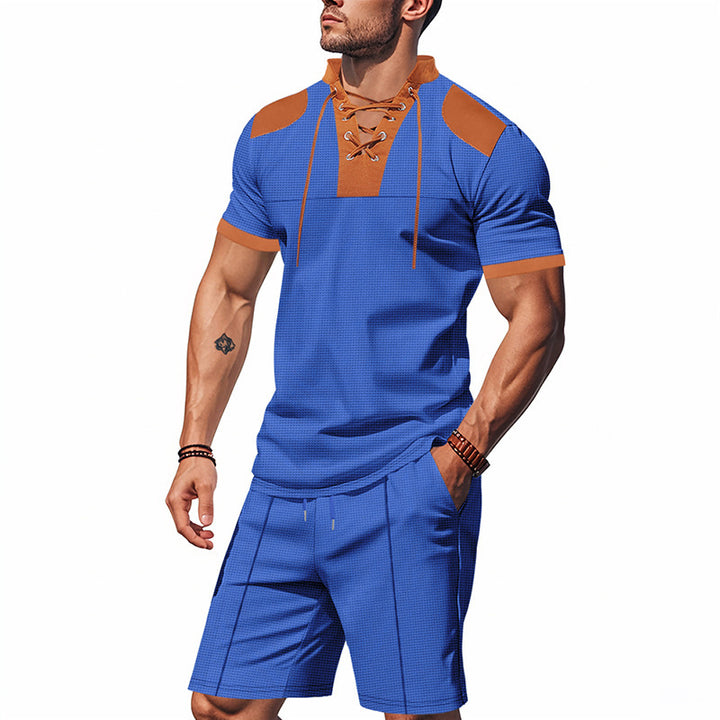 Men's polo shirt with a unique lacing design and matching shorts Lune London