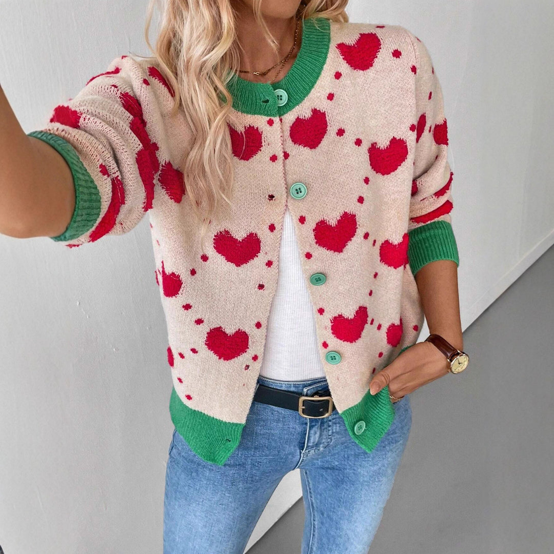 Women's knitted jacket with heart-shaped design and contrasting sleeves Lune London