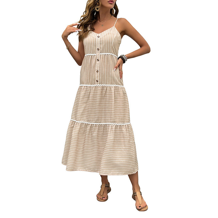 Woman Striped Lune London Ruffled Maxi Dress with Buttons