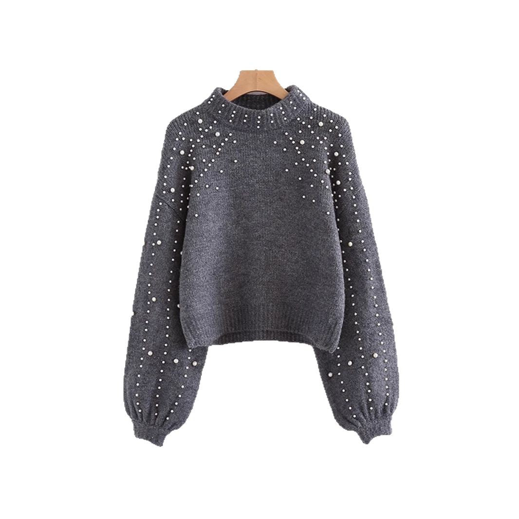 Elegant sweater for women with bead details and puff sleeves Lune London