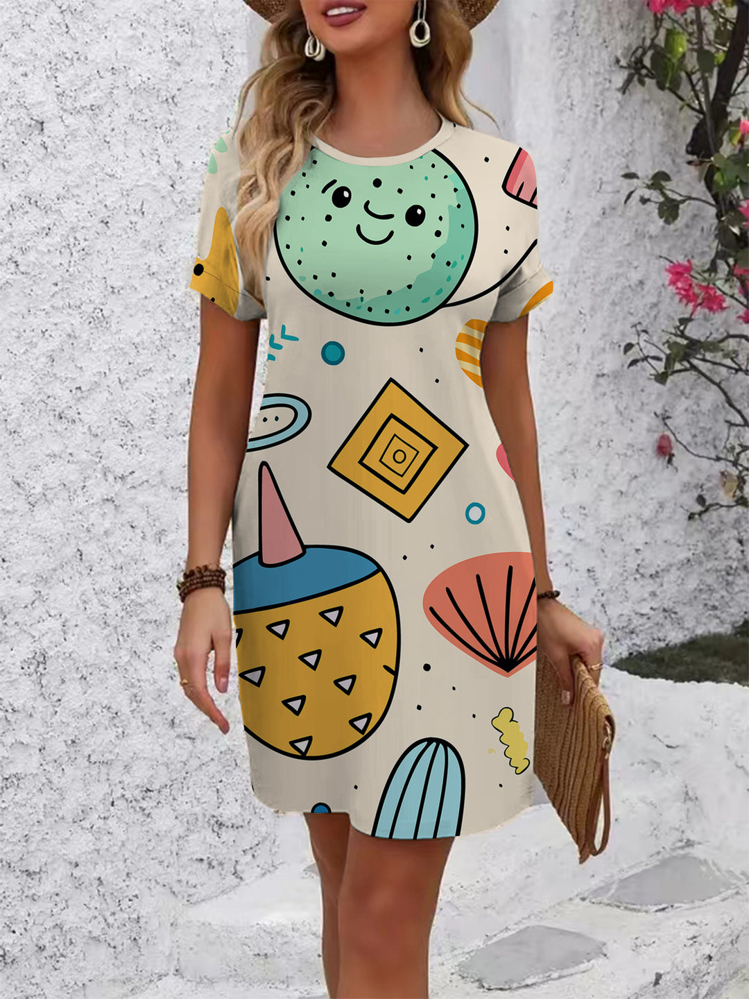 Women's casual t-shirt dress with creative print design Lune London