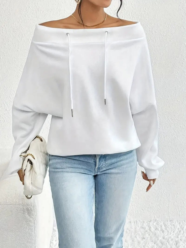 Casual sweatshirt for women with open shoulder part and cord Lune London