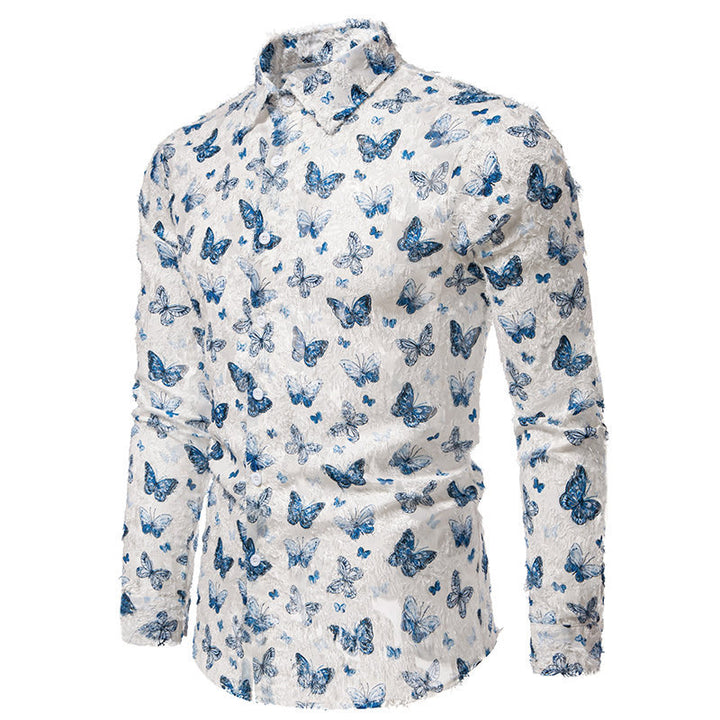 Men's Long Sleeve Shirt with an Eye-catching Butterfly Pattern and High-Quality Cotton Fabric Lune London