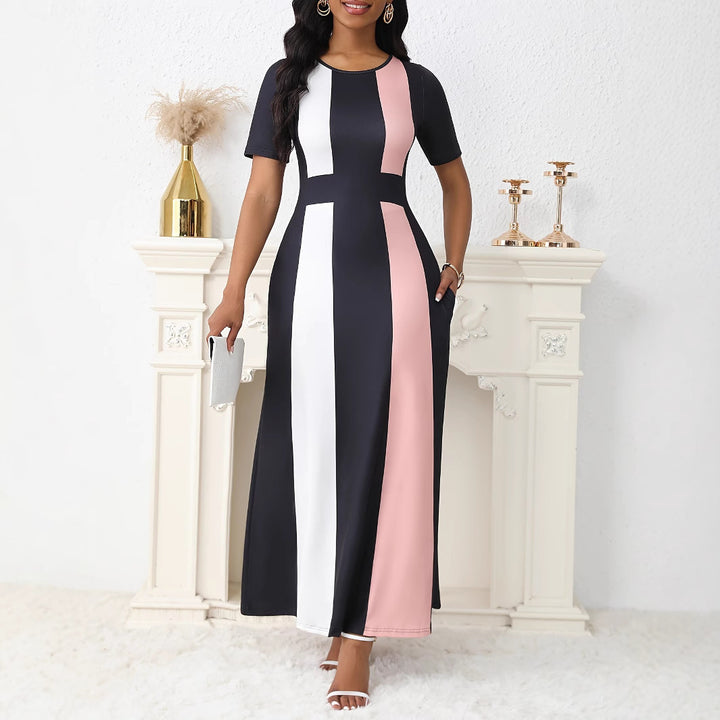 Maxi dress for women with a trendy color-blocked striped design and practical pockets Lune London