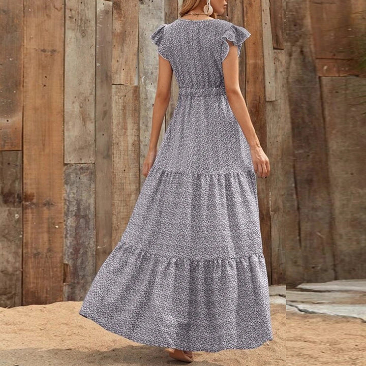 Maxi dress for women with delicate ruffled details and a deeper V-neck Lune London