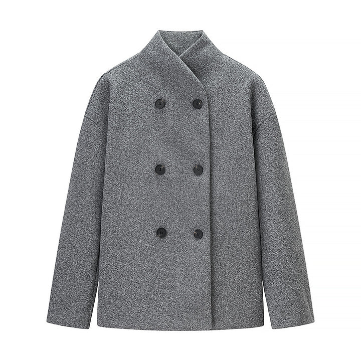 Oversized wool jacket for women with double-breasted buttons and modern high collar Lune London