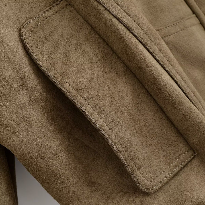Faux leather bomber jacket for women with practical pockets and elastic hem Lune London