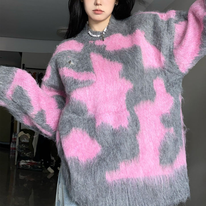 Sweater femme surdimensionné avec mélange de motifs texturés et coupe décontractée Chic & Stil