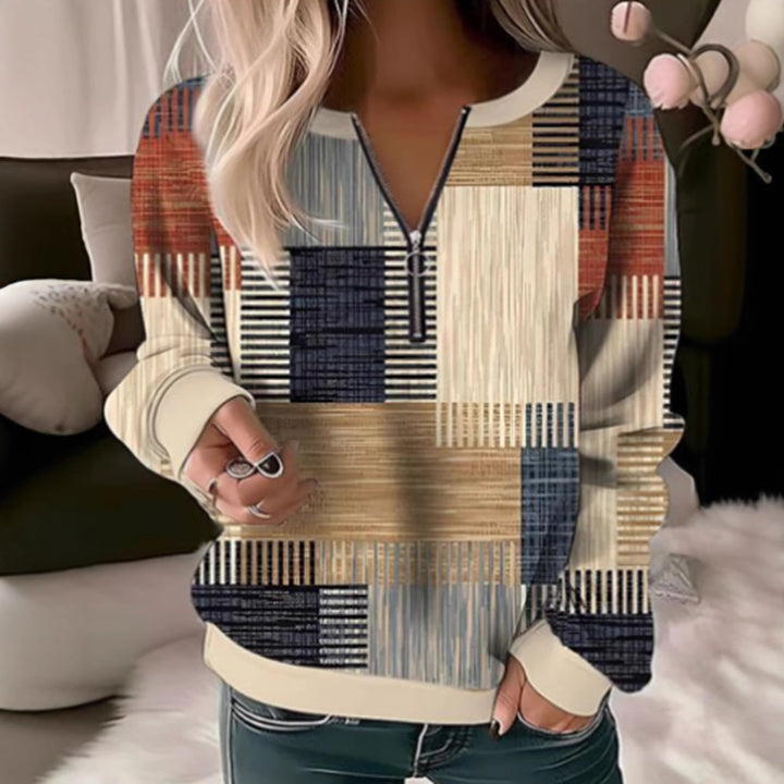 Sweatshirt pour femme avec design graphique géométrique et col montant zippé Chic & Stil