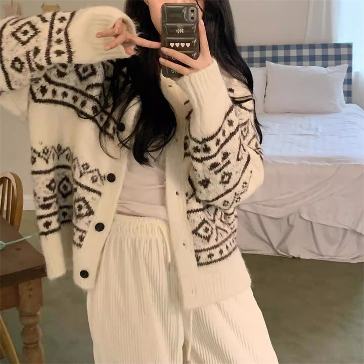 Gilet pour dames à motifs en matériau doux avec fermeture à boutons Chic & Stil