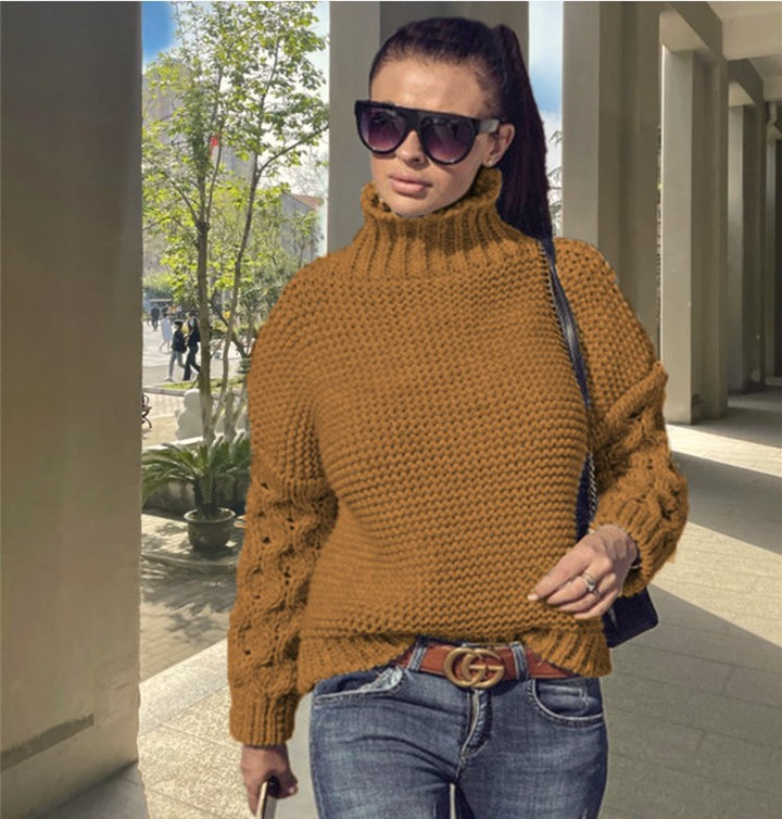 Cozy knitted sweater for women with turtleneck and structured sleeves Lune London
