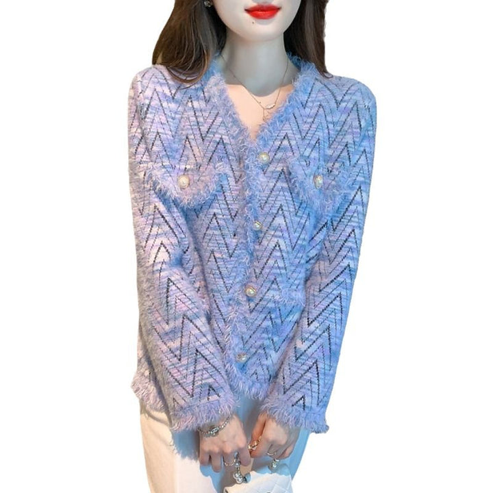 Cardigan féminin à la mode avec un joli motif en zigzag et des détails de boutons élégants Chic & Stil
