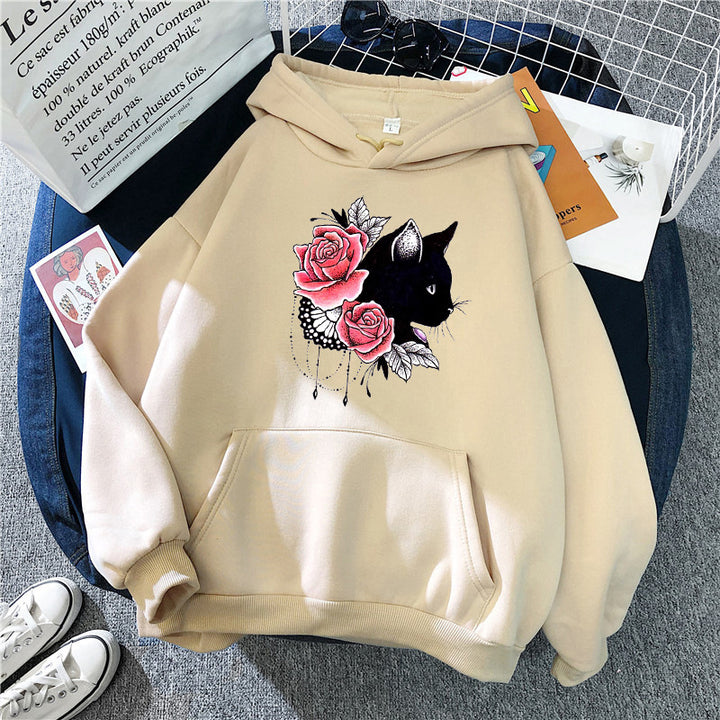 Women's hoodie with floral cat design Chic & Stil