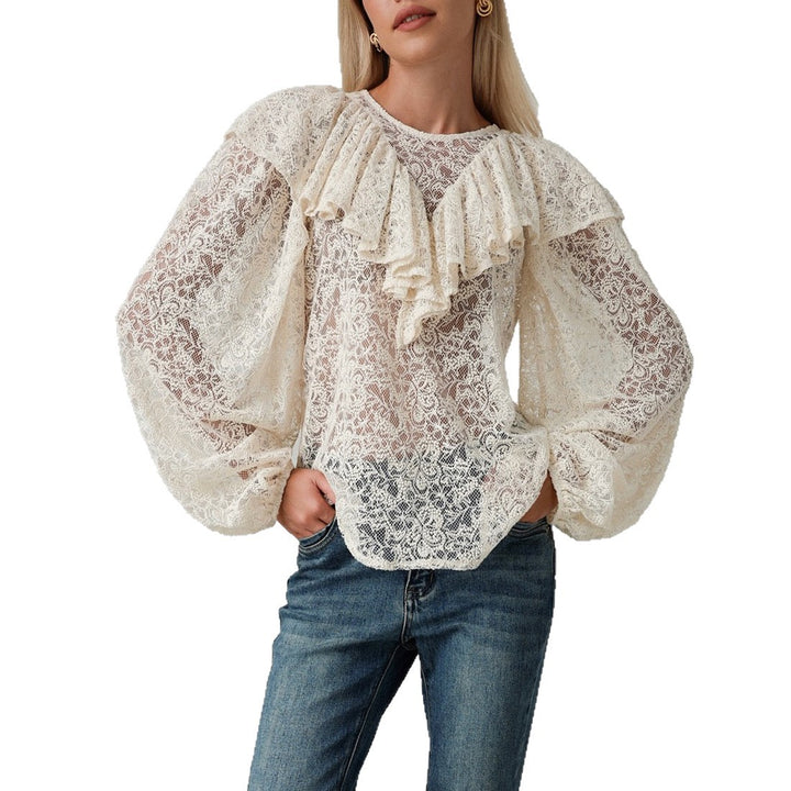 Blouse for women with voluminous ruffles and lace pattern Lune London