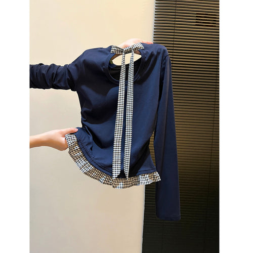 Women's long sleeve shirt with asymmetrical ruffle edge and decorative back Chic & Stil