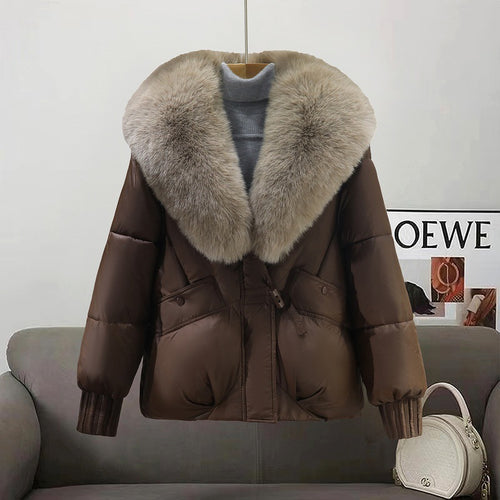 Ladies trendy winter coat lined with removable faux fur collar Lune London