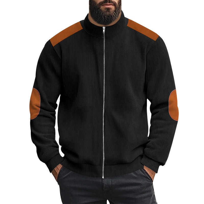 Sporty knitted jacket for men with contrasting leather applications Lune London