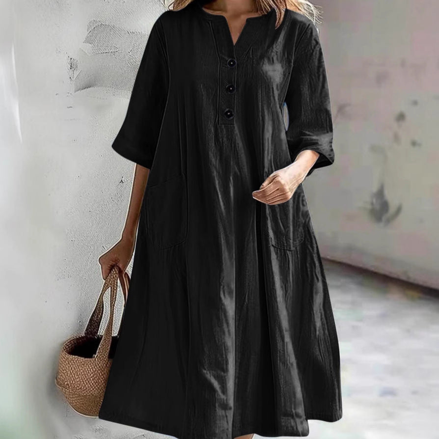 Casual cotton dress for women with button placket and practical pockets Lune London