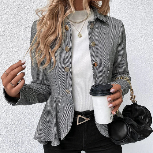 Chic fitted blazer jacket for women with asymmetrical hem and button details Lune London
