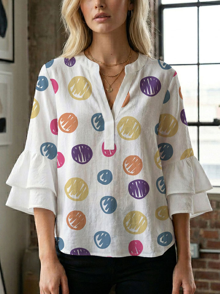 Women's blouse with voluminous wing sleeves and intense leaf pattern Lune London