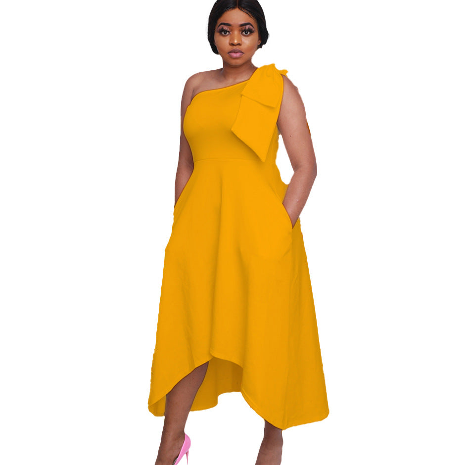 Asymmetrical cocktail dress for women with one strap and Lune London belt