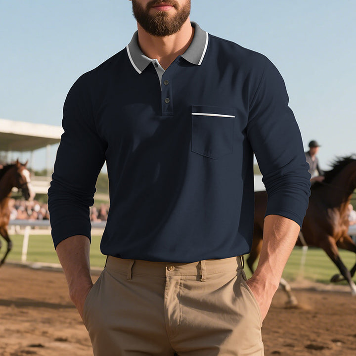 Men Elegant Long Sleeve Polo Shirt with Fashionable Collar and Practical Chest Pocket Lune London