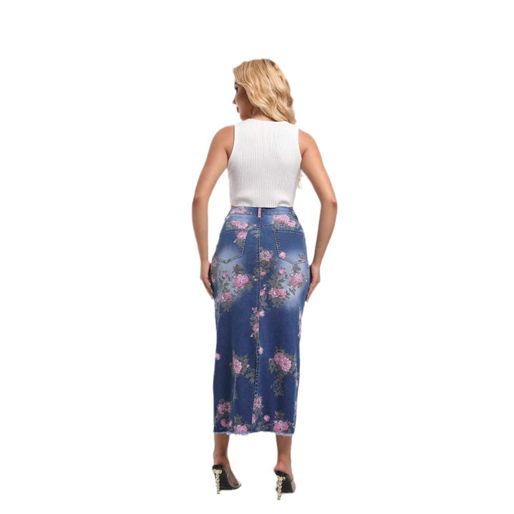 Maxi skirt for women with floral appliqués Lune London
