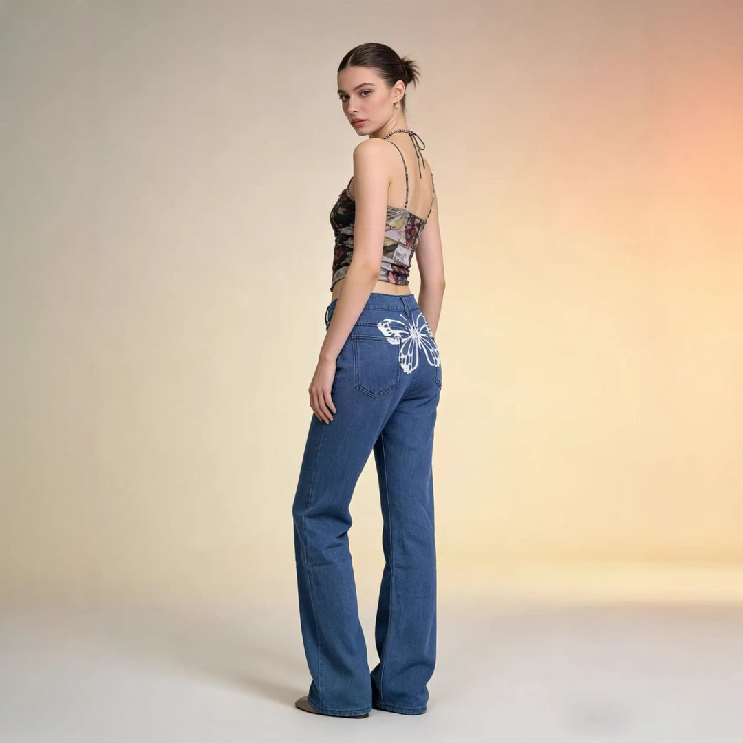Women's Wide Jeans with Artistic Butterfly Design Lune London