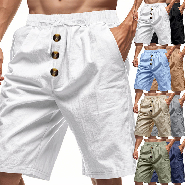 Shorts d'été légers pour hommes avec taille élastique et détails de bouton pratiques Lune London