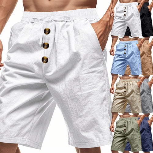 Shorts d'été légers pour hommes avec taille élastique et détails de bouton pratiques Lune London