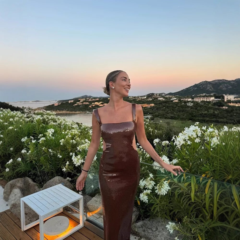 Maxi sequin dress for women with strapless design and elegant fit Lune London