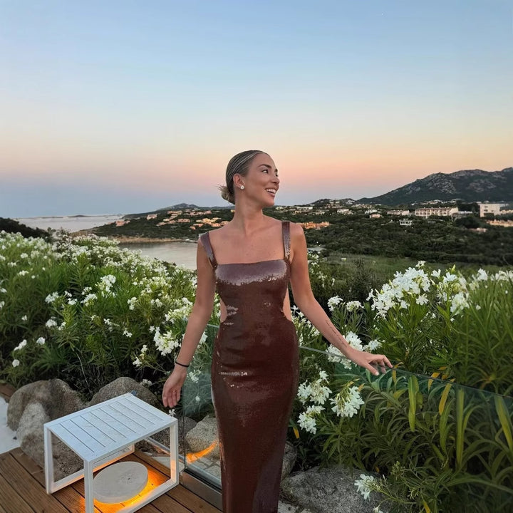 Maxi sequin dress for women with strapless design and elegant fit Lune London