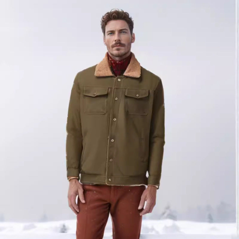 Casual men's jacket with faux fur collar and practical pockets Lune London
