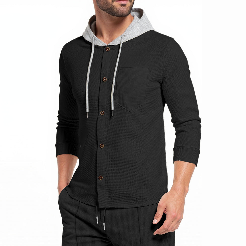 Trendy hooded shirt for men with button placket and practical breast pocket Lune London