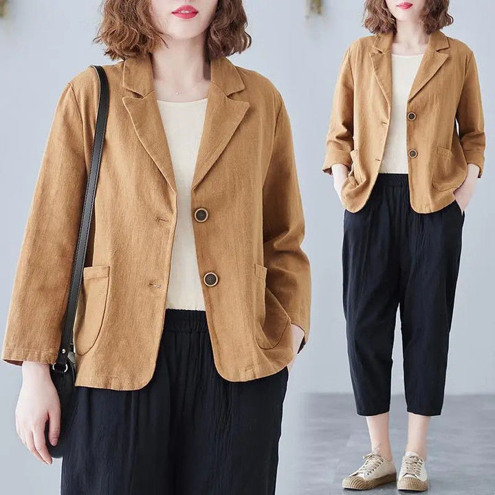 Blazer en lin décontracté pour femmes avec des boutons contrastés élégants Chic & Stil