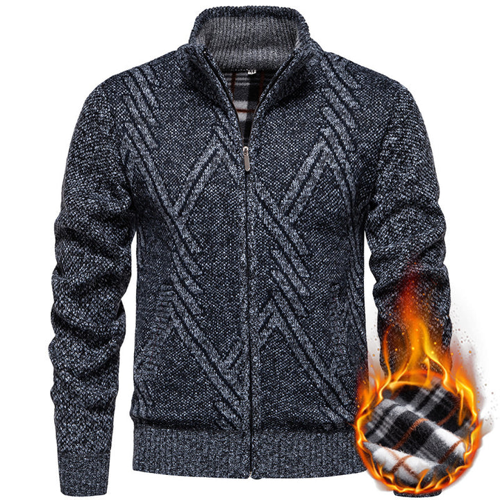 Knitted jacket for men with textured cable pattern and practical pockets Lune London