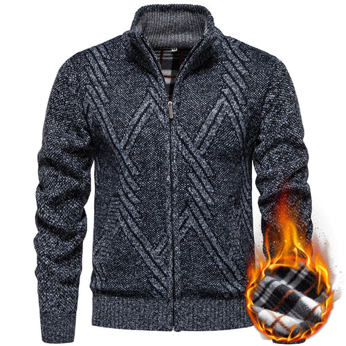 Knitted jacket for men with textured cable pattern and practical pockets Lune London