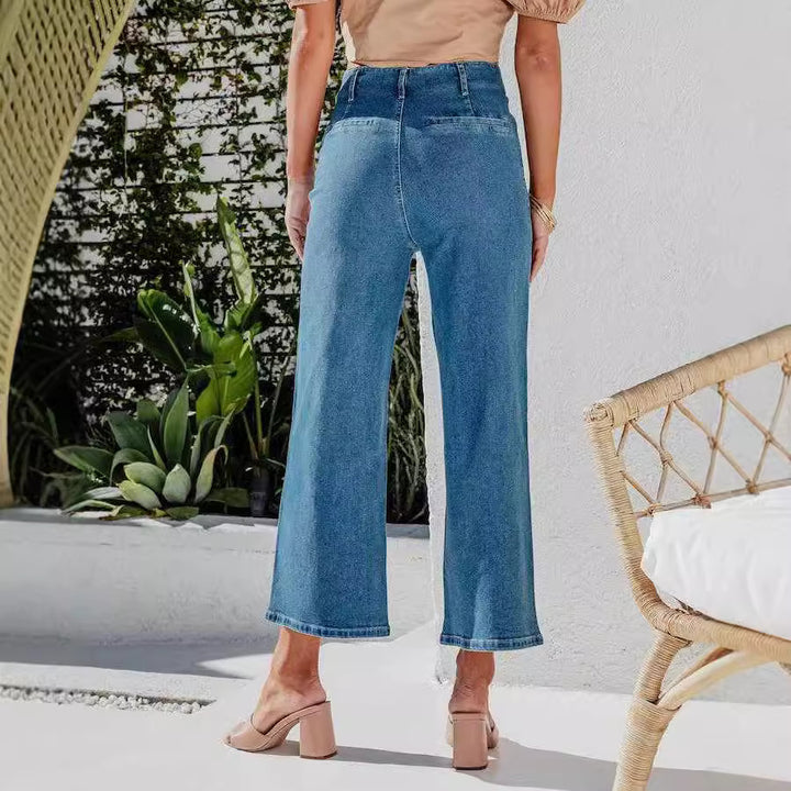 Women's High-Waist Jeans with Button Detail and Wide Leg Lune London