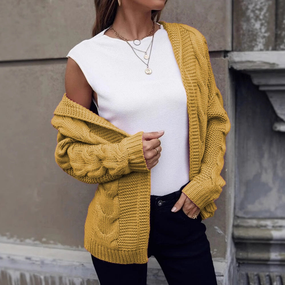 Chunky knit jacket for women with hood and relief pattern Lune London