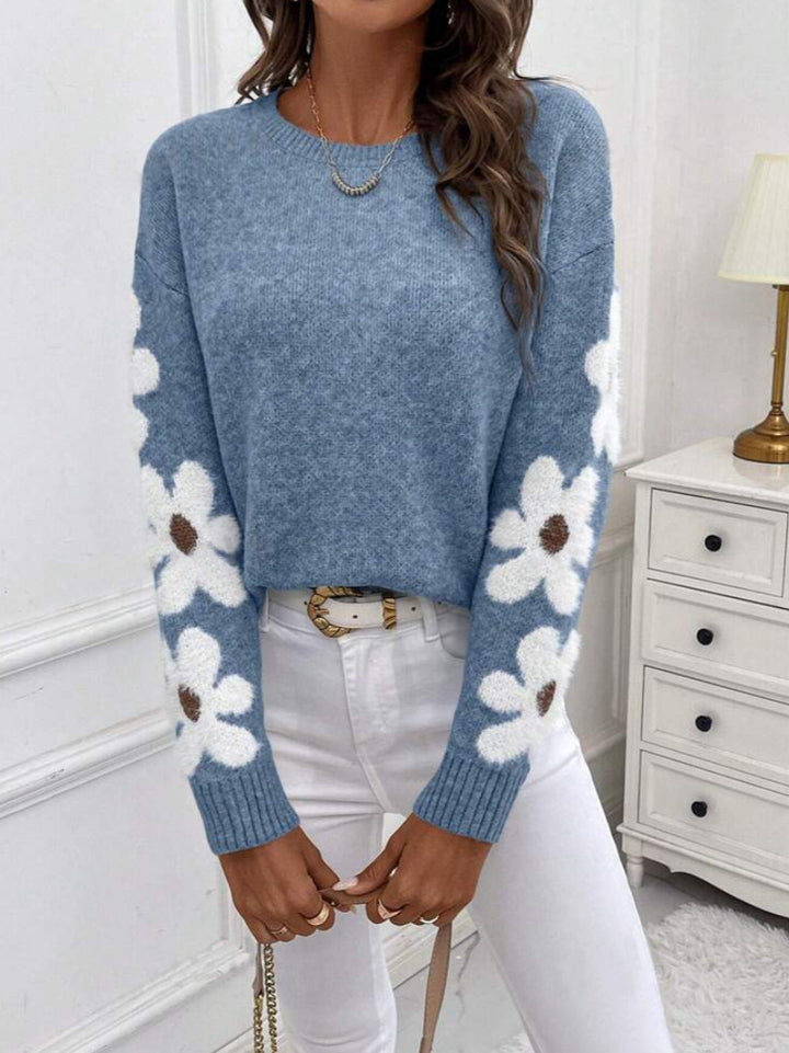 Pull féminin avec motif floral et jersey texturé Chic & Stil
