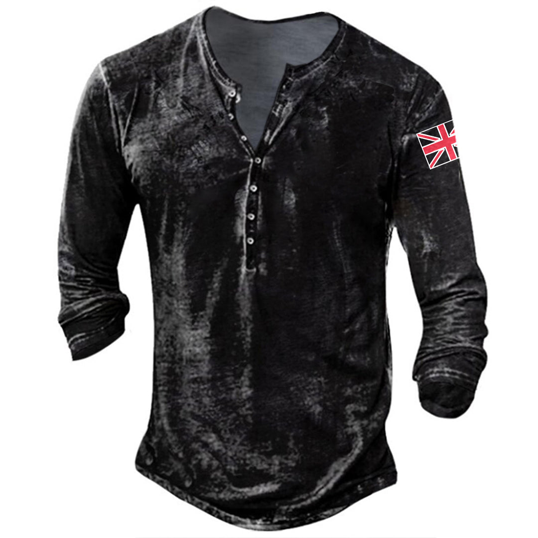 Trendy long sleeve shirt for men with button placket and flag appliqué Lune London