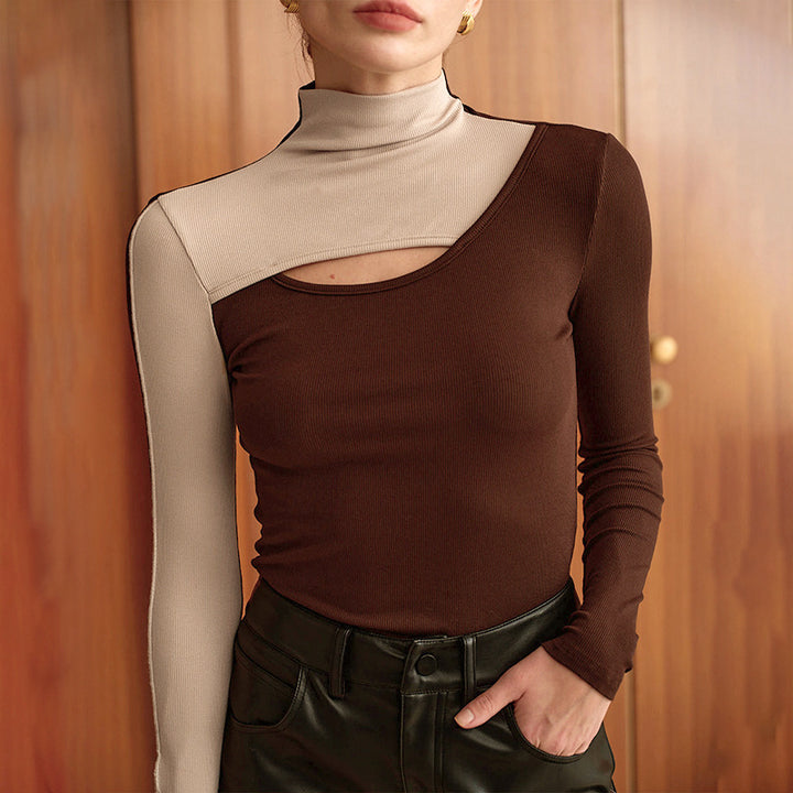 Women Long Sleeve Top with Asymmetrical Design and Refined Neckline Lune London