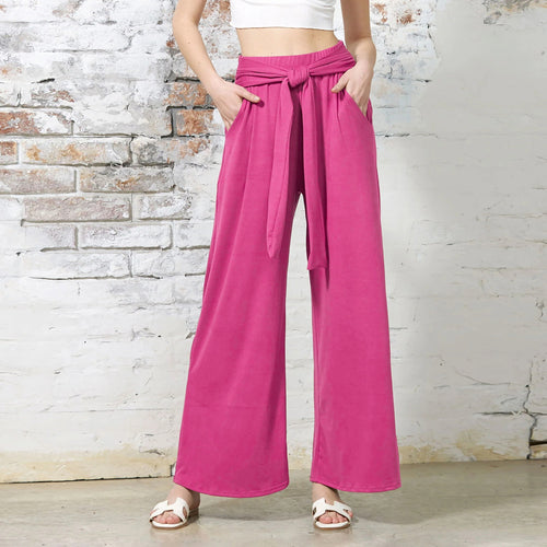 Loose jersey pants for women with a tie belt and high waist Lune London