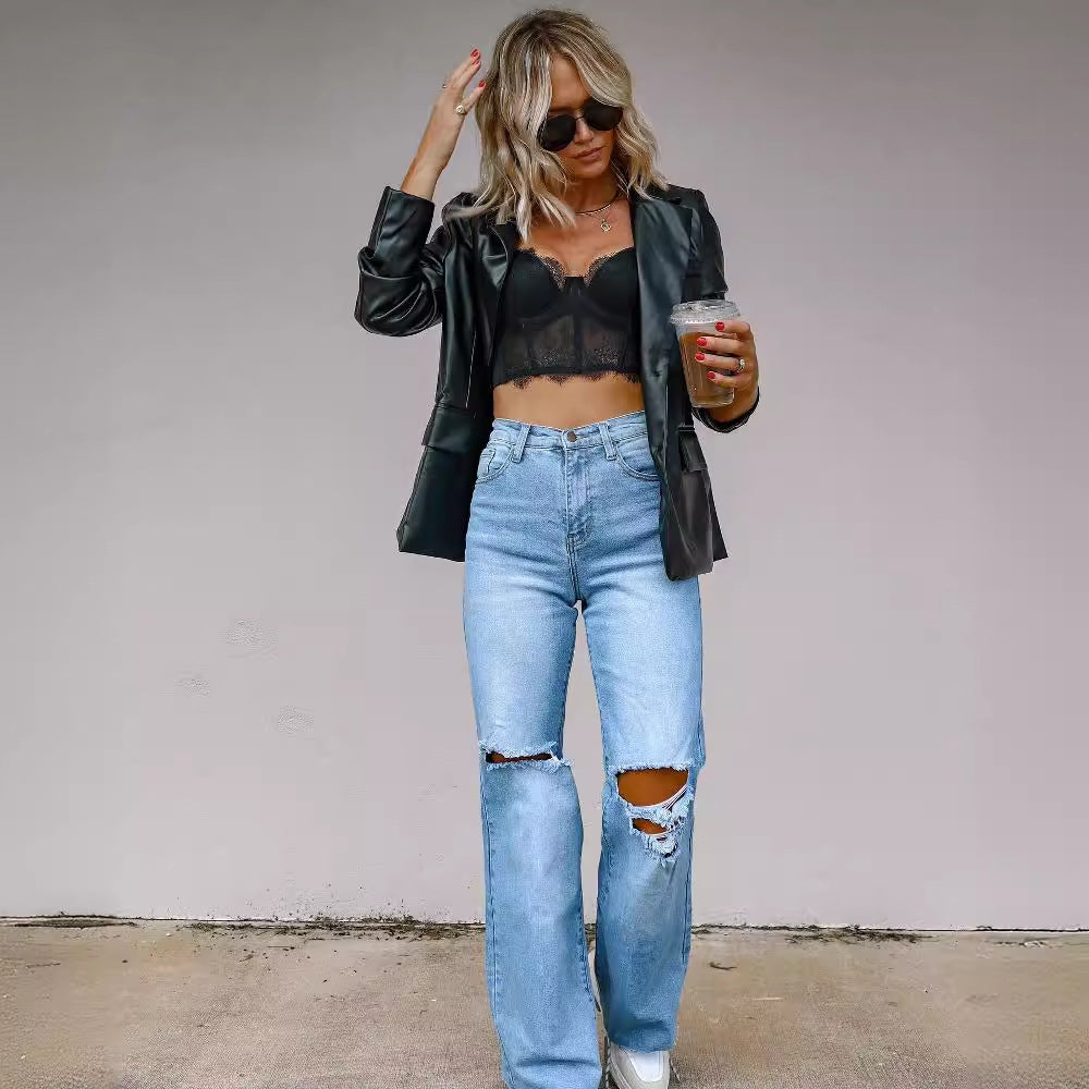 Ladies Flared Jeans with modern Destroyed details Lune London