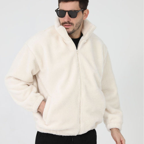 Men's Fleece Jacket with Stand-Up Collar and Practical Pockets Chic Und Stil