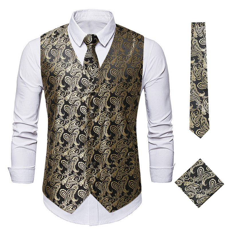 Men's Elegant Vest with Fine Paisley Pattern and Matching Tie Set Lune London
