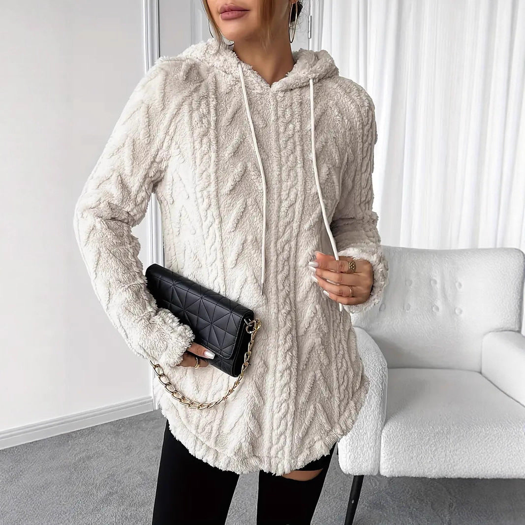 Ladies Fleece Hoodie with structured twisted pattern Moon London
