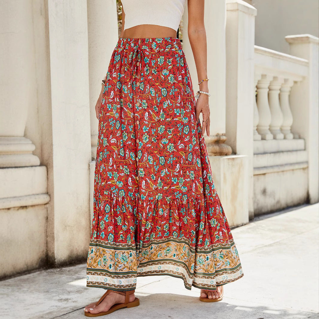 Maxi skirt for women with floral print and adjustable waistband Lune London
